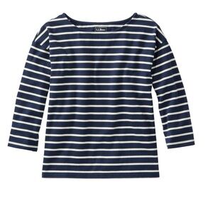 LL Bean Heritage Mariner Top, Boatneck Three-Quarter-Sleeve Stripe, XL, cotton